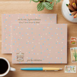 Enveloppe Manège de cheval Tan/Beige à pois Baby Shower