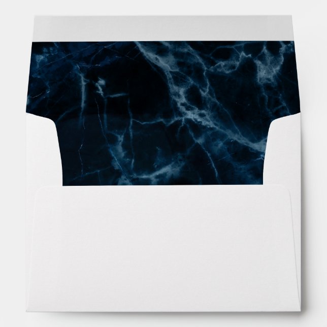 Enveloppe Marbre blanc bleu marine Adresse préimprimée 5x7 (Dos (Bas))