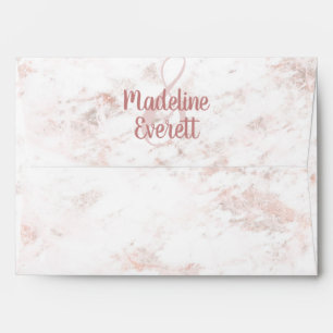 Enveloppe Marbre blanc et Mariage or Rose Monogramme