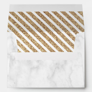 Enveloppe Marbre Blanc Vintage Faux Or Paillettes Rayures