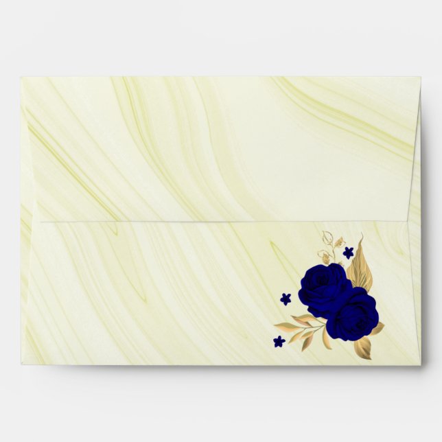 Enveloppe marbre bleu royal mariage fleuri (Dos (Haut rabat))