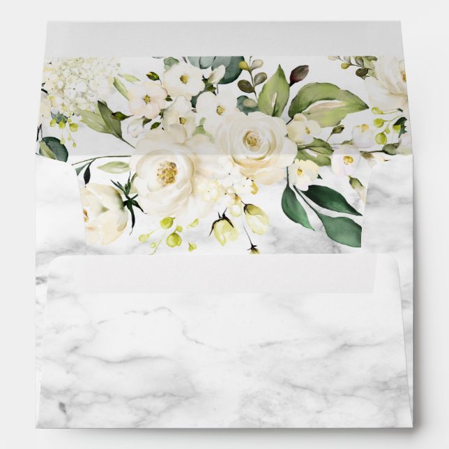 Enveloppe Marbre de cuivre Géométrique Blanc Vert Floral (Dos (Bas))