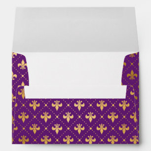Enveloppe Mardi Gras Élégant Carrés de Fleur de Lis Dorés