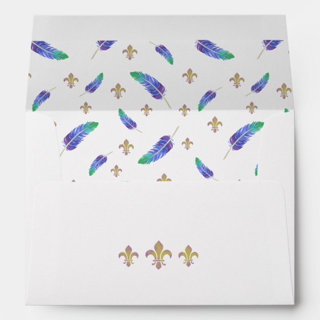 Enveloppe Mardi Gras Plumes et Fleur de Lis Motif (Dos (Bas))