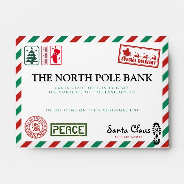 Enveloppe Mare Green Red Santa Claus Noël argent de Noël (Devant)