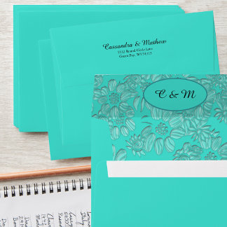 Enveloppe Marguerites romantiques turquoise Mariage floral
