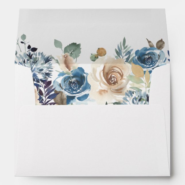 Enveloppe Mariage 5x7 floral rustique beige bleu poussiéreux (Dos (Bas))