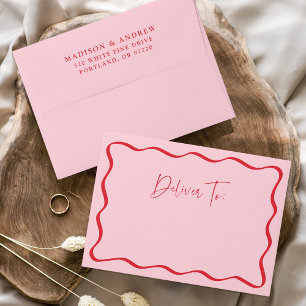 Enveloppe Mariage à Cadre Ondulé Rose et Rouge Moderne