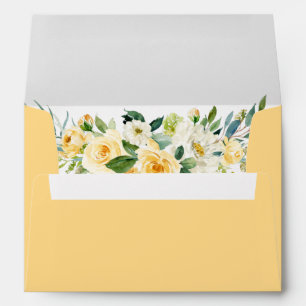 Enveloppe Mariage à l'aquarelle avec fleurs jaunes et verdur