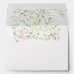 Enveloppe Mariage à l'aquarelle blanche avec intérieur rose
