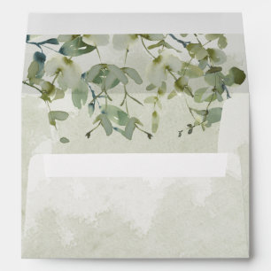 Enveloppe Mariage à l'aquarelle Eucalyptus Vert Sauge Script