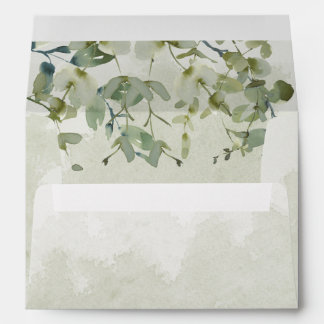 Enveloppe Mariage à l'aquarelle Eucalyptus Vert Sauge Script