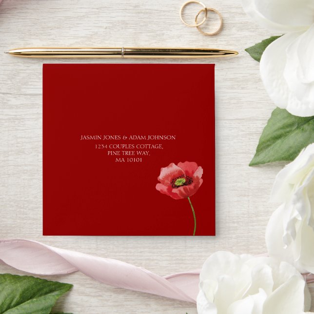 Enveloppe Mariage à Monogramme Floral Coquelicot Rouge Cramo (Wedding)