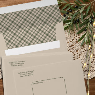 Enveloppe Mariage à motif carreauté vert sauge rétro