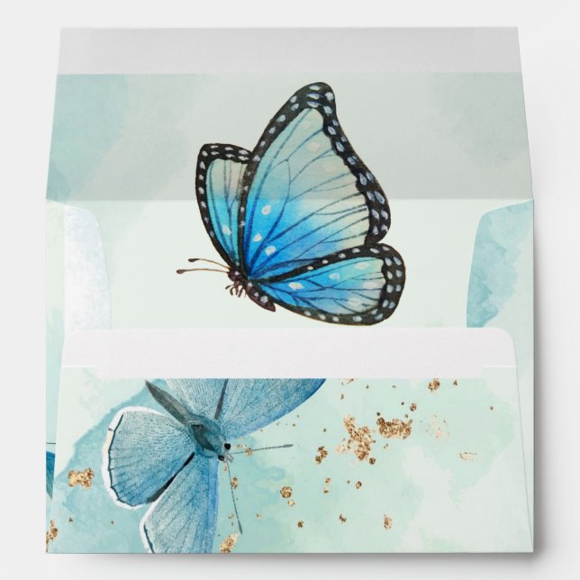 Enveloppe Mariage à papillon bleu Turquoise (Dos (Bas))