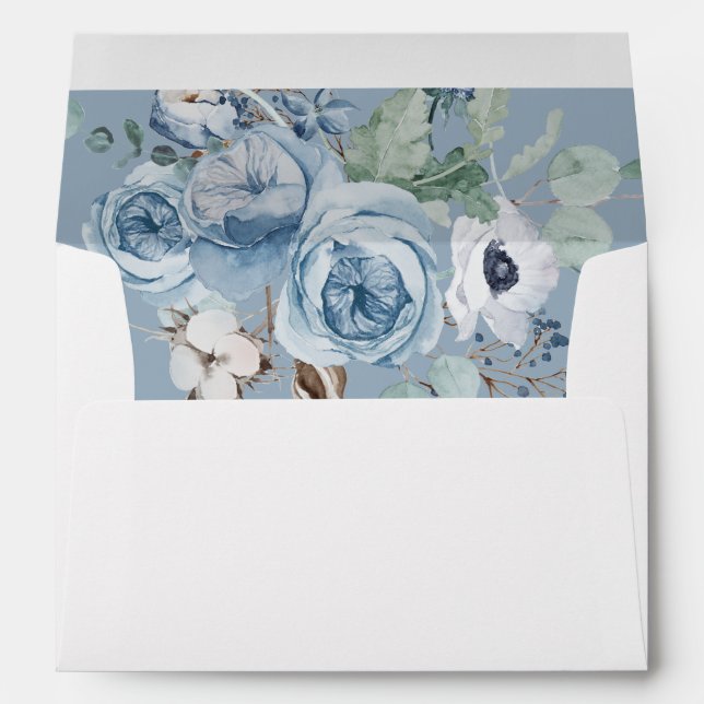 Enveloppe Mariage à script floral élégant bleu cla (Dos (Bas))