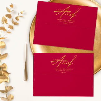 Enveloppe Mariage à typographie moderne classique rose et or