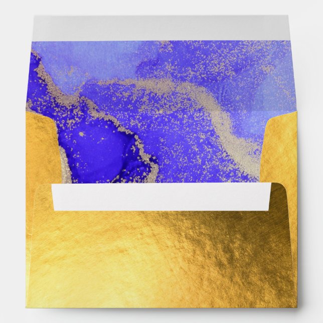 Enveloppe Mariage Abstrait Gold Foil Blue Purple (Dos (Bas))