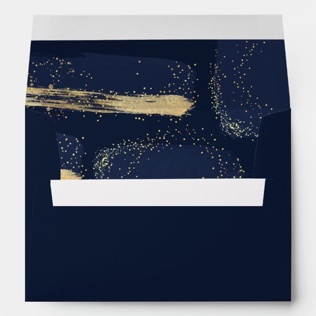 Enveloppe Mariage Abstrait Navy Blue & Gold (Dos (Bas))