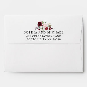 Enveloppe Mariage Adresse de Retour Florale Rouge Clair et V
