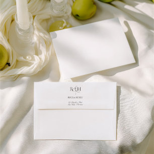 Enveloppe Mariage Adresse de Retour Monogramme Élégant Blanc