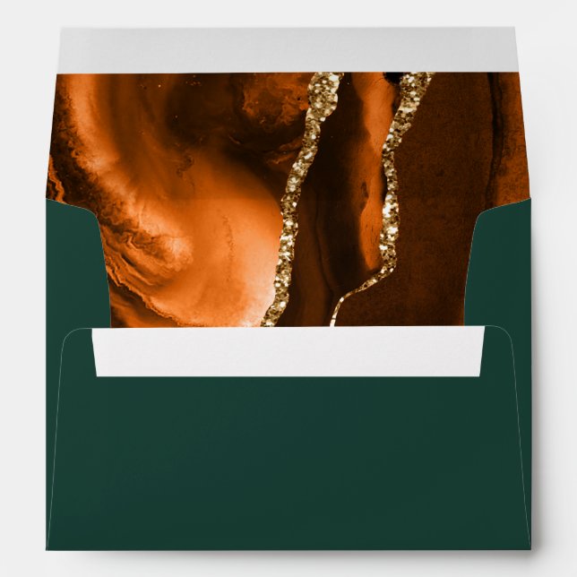Enveloppe Mariage Agate Orange Brûlé Or Vert Foncé Script (Dos (Bas))