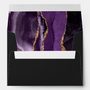 Enveloppe Mariage Agate Violet Or Sombre Écriture