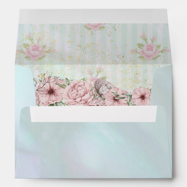 Enveloppe Mariage Aqua Peony vintage (Dos (Bas))