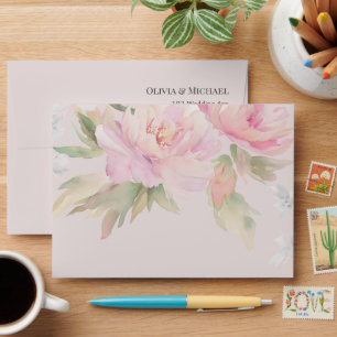 Enveloppe Mariage Aquarelle Elégante Peony rose