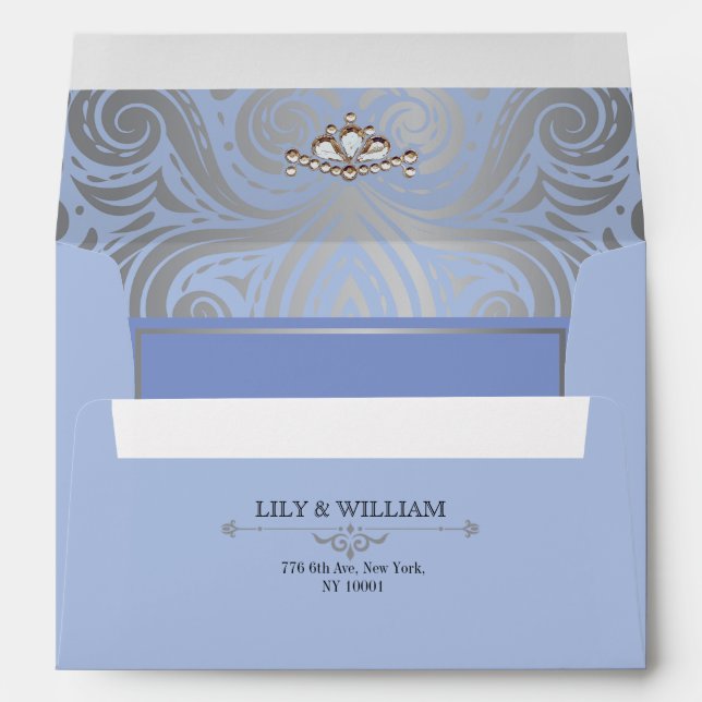 Enveloppe Mariage Argent Diamant Art Déco Élégant Bleu (Dos (Bas))