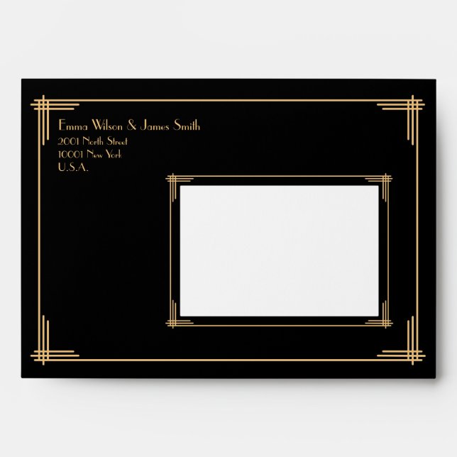Enveloppe Mariage Art Déco Gatsby Gold Noir (Devant)