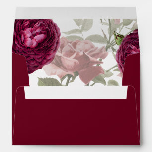 Enveloppe Mariage aux Roses Rouges Bourgogne Vintage