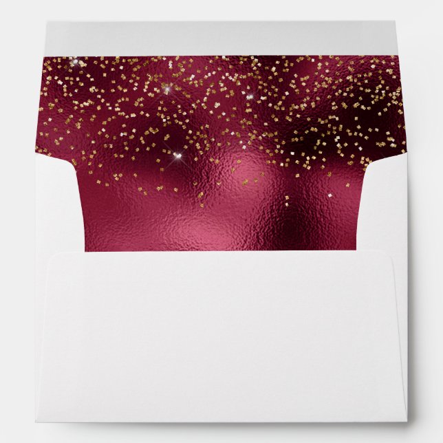 Enveloppe mariage avec feuille bordeaux et parties (Dos (Bas))