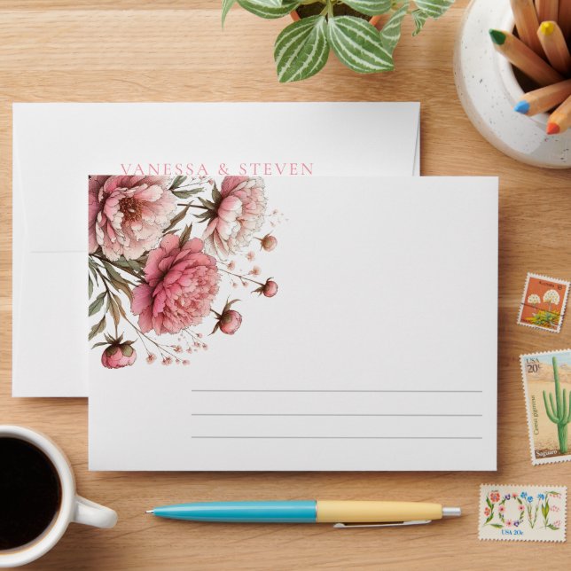 Enveloppe Mariage Big Pink Blooms (Desk)