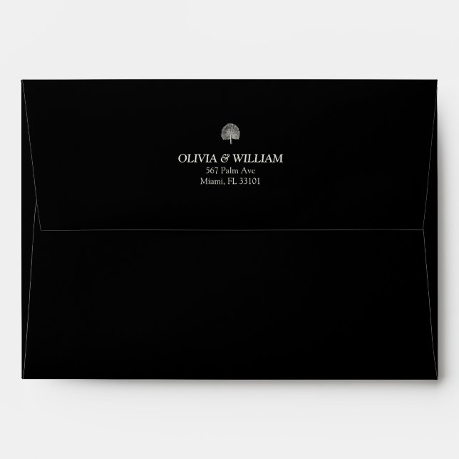 Enveloppe Mariage Black Tropical Palm 5x7 (Dos (Haut rabat))