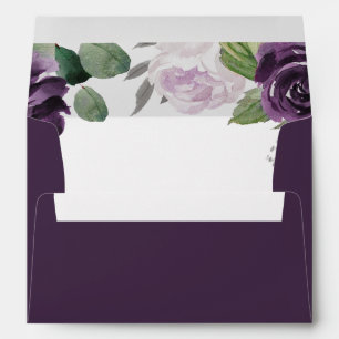 Enveloppe Mariage blanc floral élégant violet et argenté
