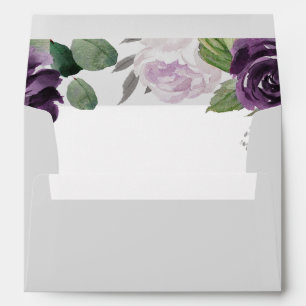 Enveloppe Mariage blanc floral élégant violet et argenté