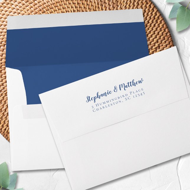 Enveloppe Mariage bleu classique Adresse de retour blanc (Classic Blue Wedding Blue Custom Return Address White Envelope)