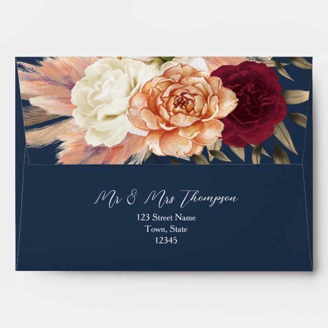 Enveloppe Mariage bleu de la marine de Bourgogne (Dos (Haut rabat))