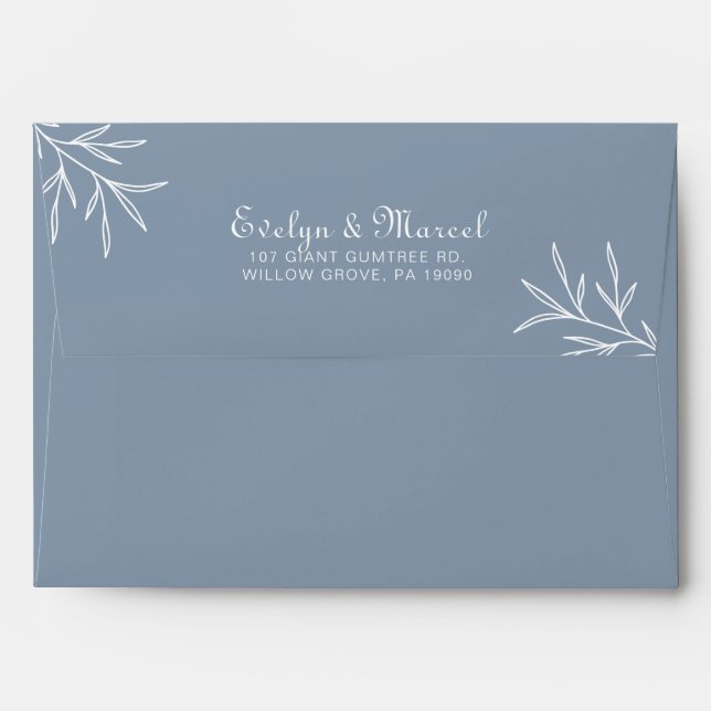 Enveloppe Mariage bleu Dusty minimum formel (Dos (Haut rabat))