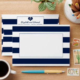 Enveloppe Mariage bleu et blanc de marine moderne chic