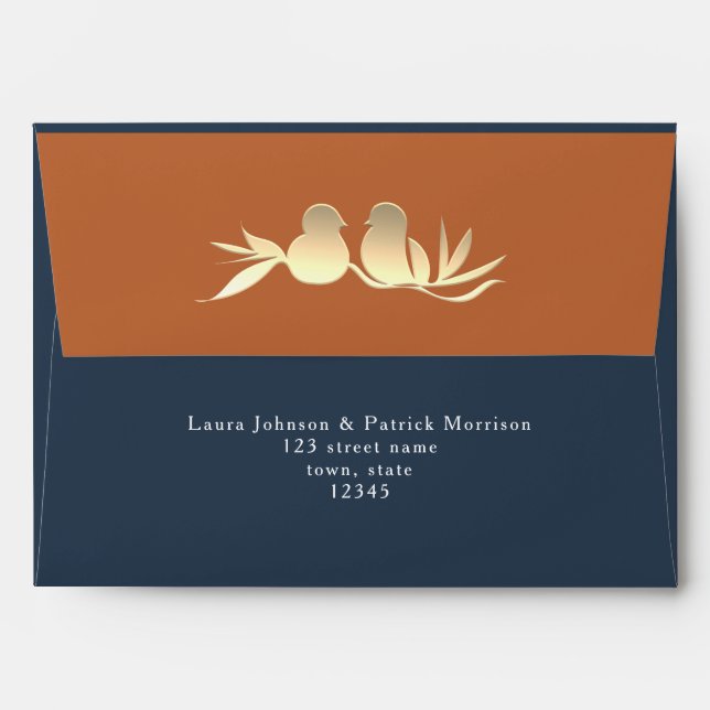 Enveloppe Mariage bleu marine et terre cuite (Dos (Haut rabat))