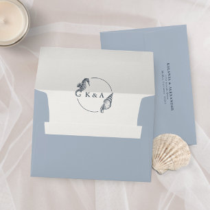 Enveloppe Mariage bleu Monogramme marin Coquille marine