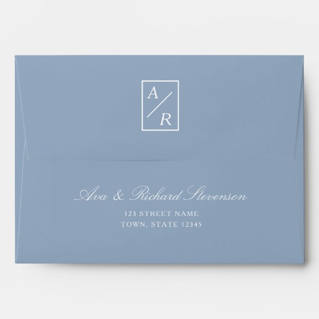 Enveloppe Mariage bleu poussiéreux minimal (Dos (Haut rabat))