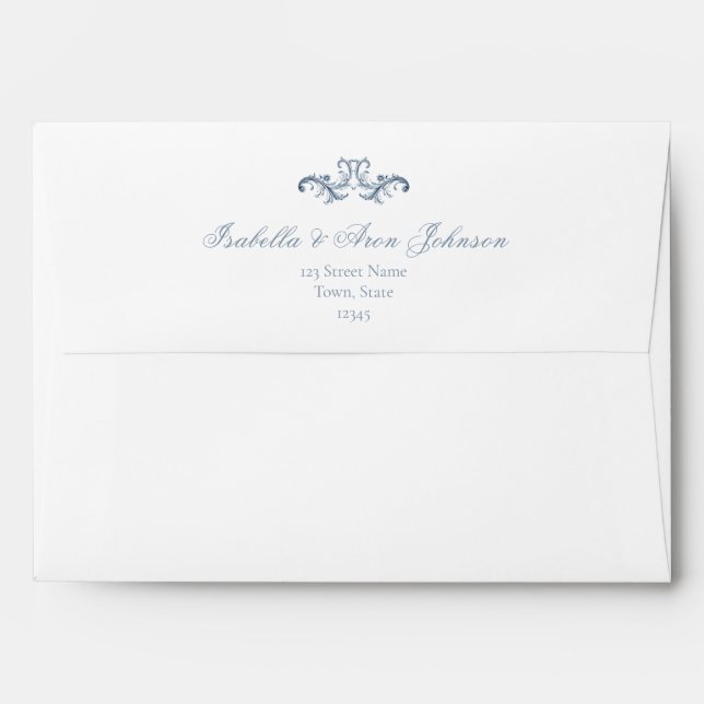 Enveloppe Mariage bleu vintage Dusty (Dos (Haut rabat))
