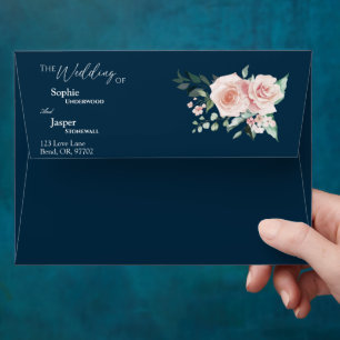 Enveloppe Mariage Blush Floral Navy