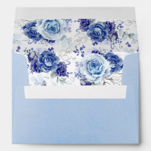 Enveloppe Mariage Bohème Botanique Bleu Poussiéreux et Argen