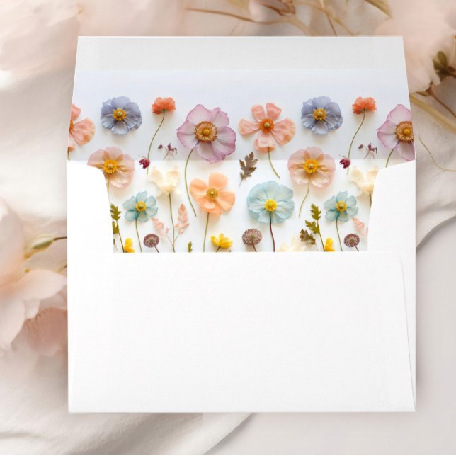 Enveloppe Mariage Bohème Fleur de Champ Rose Pâle Élégant (Créateur téléchargé)