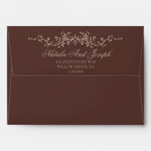 Enveloppe Mariage Bohème Floral Brun au Chocolat Terreux Fan