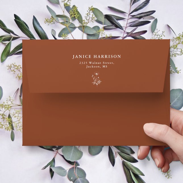 Enveloppe Mariage Bohème Terracotta Fleur Sauvage Rustique (Rustic wildflower terracotta boho wedding envelope adds warm personalized charm to your invitations)